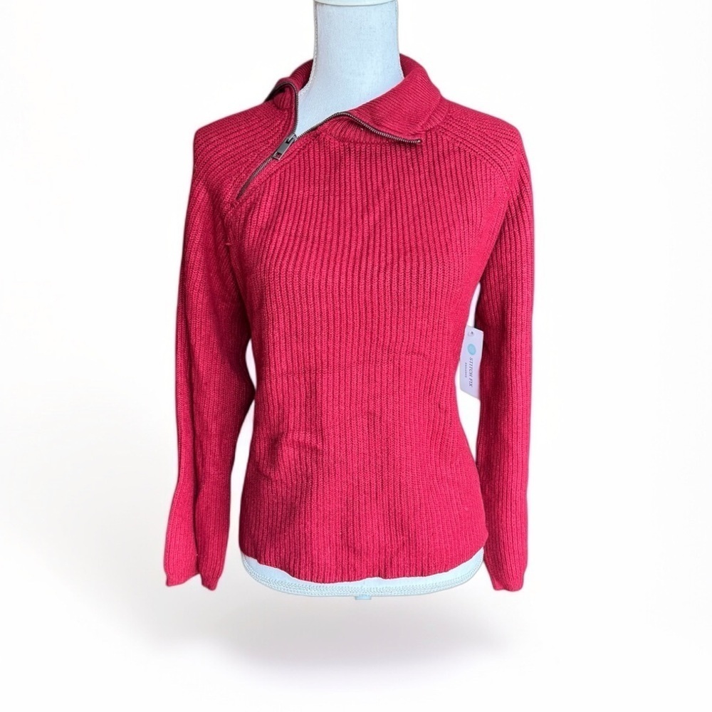 RD Style Women's Quarter Zip Mock Neck Size XS Red Over Sized Sweater NWT